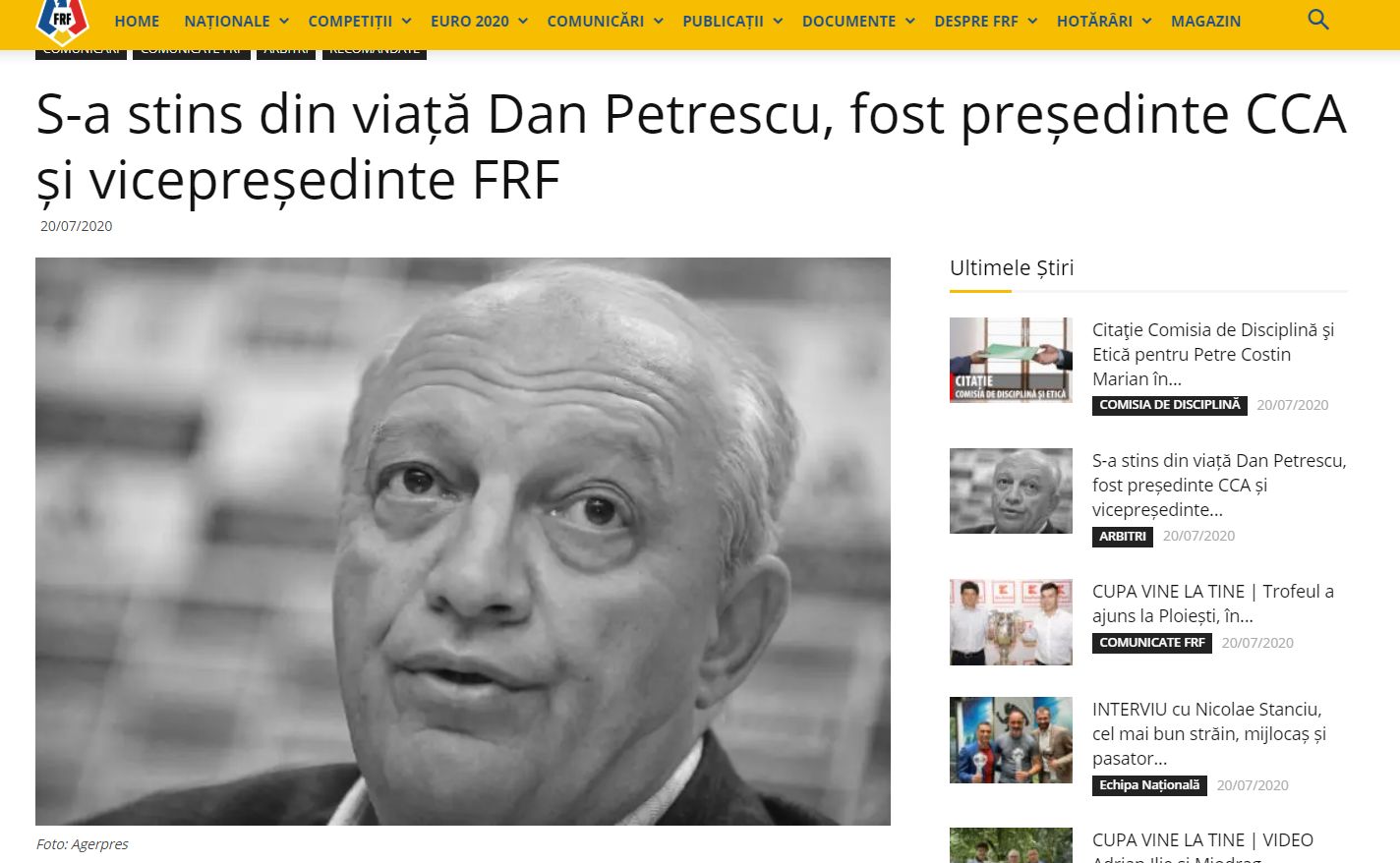 Doliu în fotbalul românescu A murit Dan Petrescu fost președinte CCA