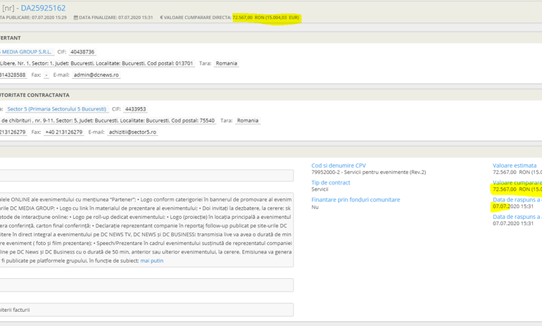 DC News a căpătat un  contract de 15.000 de euro cu Primăria Sectorului 5