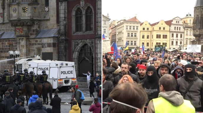 Protest față de măsurile antiepidemice, în Praga. Poliţia a folosit gaze lacrimogene şi tunuri cu apă (Foto&Video)