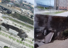 Un crater uriaș s-a căscat în parcarea unui spital din Napoli şi a înghiţit mai multe maşini (Foto&Video)