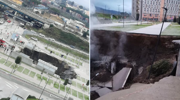 Un crater uriaș s-a căscat în parcarea unui spital din Napoli şi a înghiţit mai multe maşini (Foto&Video)