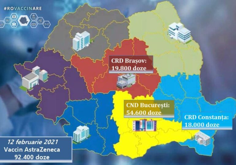 A doua tranșă de vaccin AstraZeneca ajunge astăzi în România. Până acum s-au programat peste 100.000 de persoane