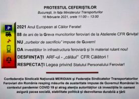 Ceferiştii protestează în faţa Ministerului Transporturilor. Lista revendicărilor