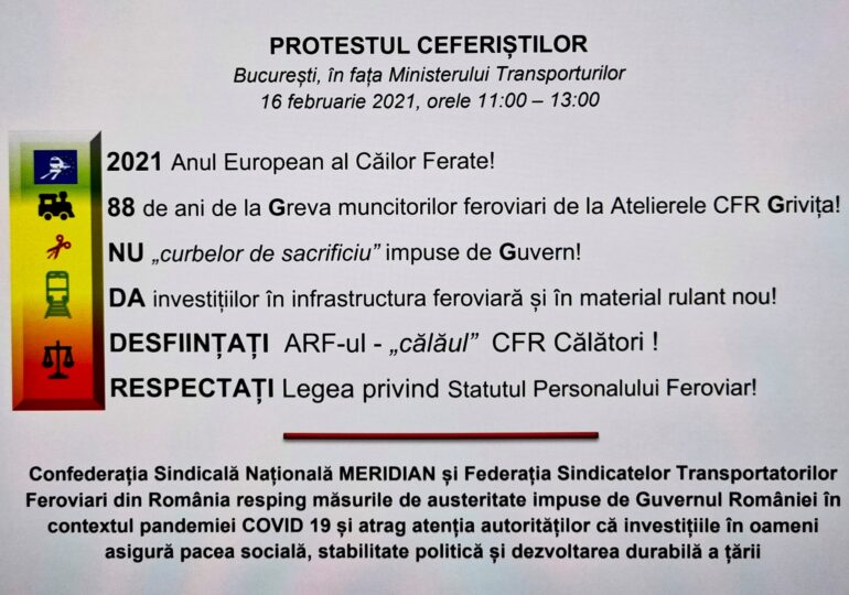 Ceferiştii protestează în faţa Ministerului Transporturilor. Lista revendicărilor