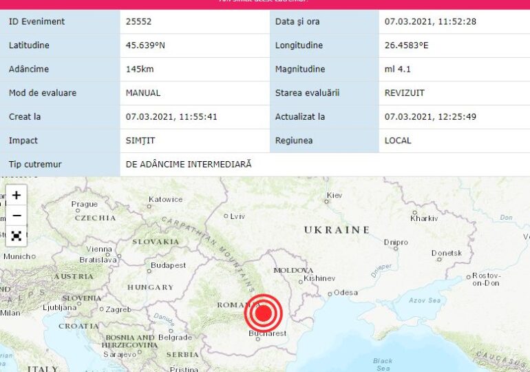 Cutremur cu magnitudinea 4,1 în judeţul Buzău
