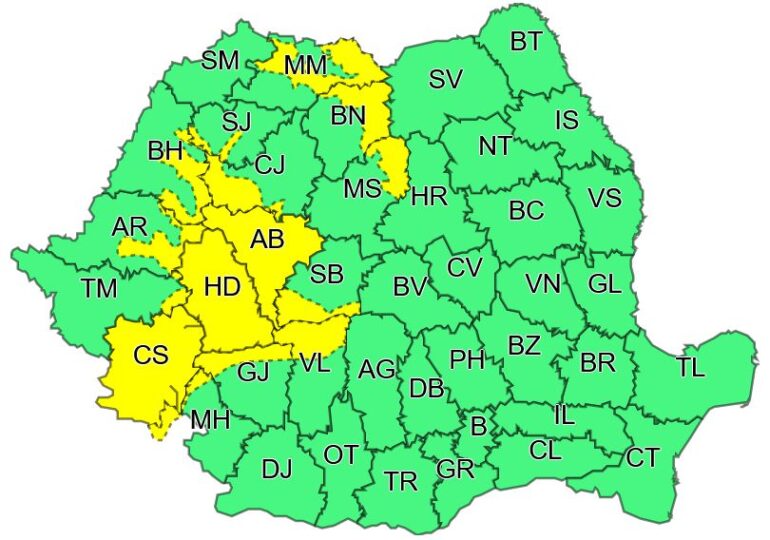 Noi alerte de vijelii, ploi torențiale și grindină în 15 județe. Prognoză specială pentru București