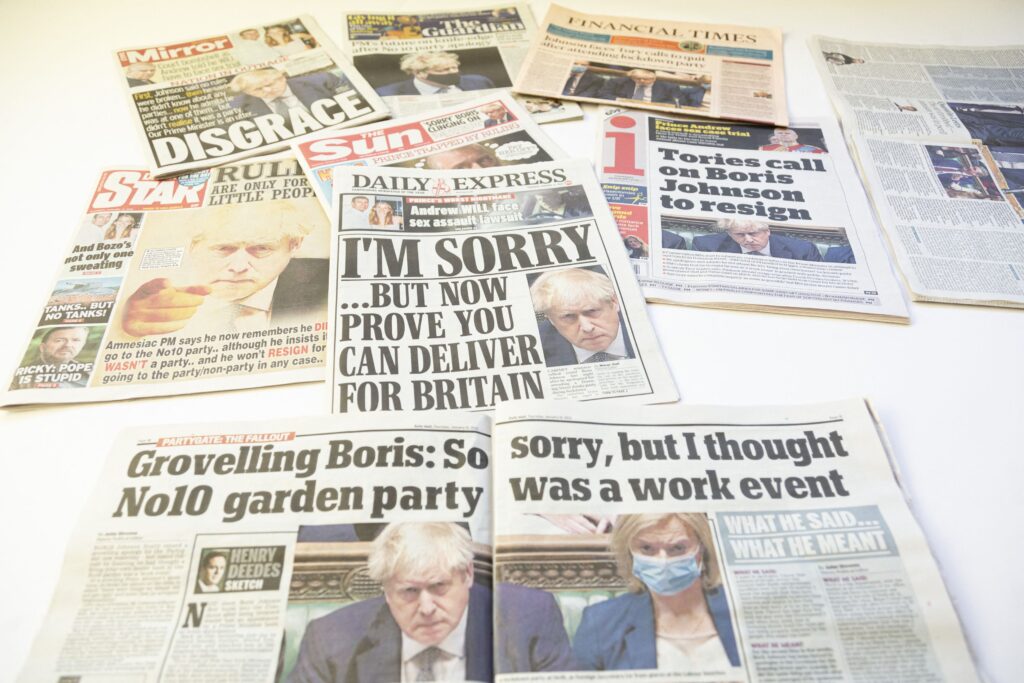 Headlines of British newspapers after Boris Johnso