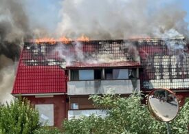 Incendiu puternic la un bloc din Popeşti-Leordeni  (Video)