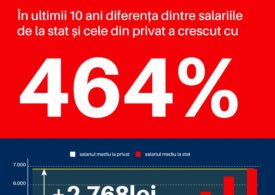 Diferența dintre salariile de la stat și cele din privat a crescut în ultimii 10 ani cu 464%, a calculat Claudiu Năsui