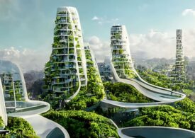 Cum arată orașele viitorului, proiectate de Inteligența Artificială: Zgârie-norii acoperiți de copaci și plante vor purifica aerul