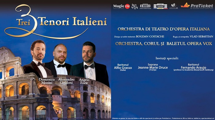 Trei tenori italieni aduc arii și canzonete celebre pe scena TNB, pe 15 mai
