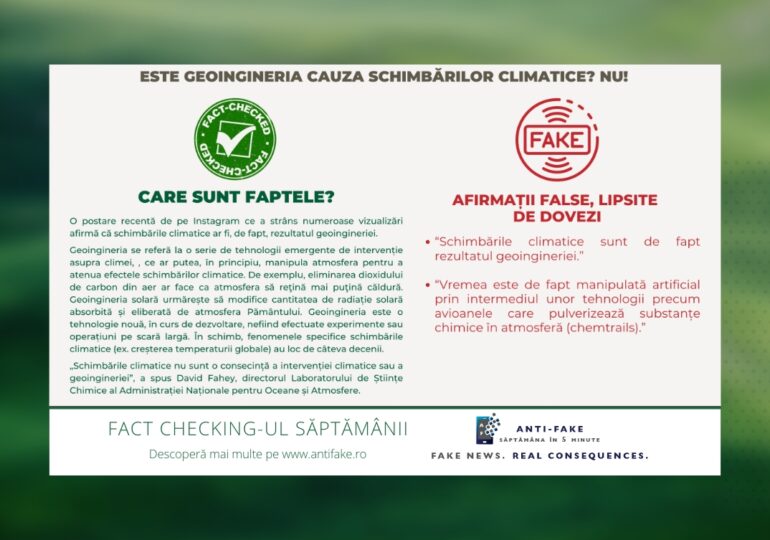 Green fact checking-ul săptămânii: Este geoingineria cauza schimbărilor climatice? Nu!