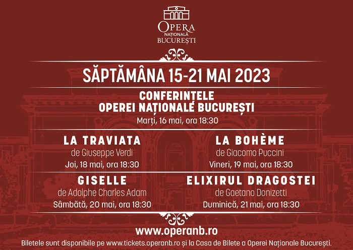 Scena Gândirii, La Traviata, La Bohème, Giselle și Elixirul dragostei, pe scena ONB la mijlocul lunii mai