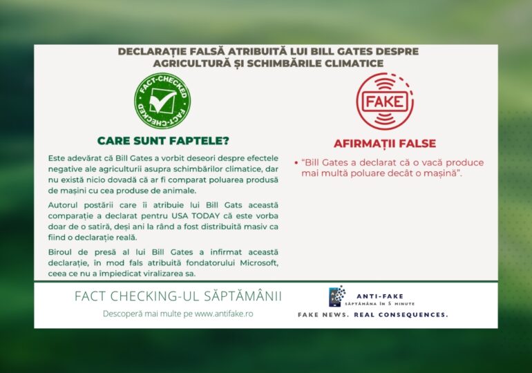 Green fact checking-ul săptămânii: A spus Bill Gates că o vacă produce mai multă poluare decât o mașină?