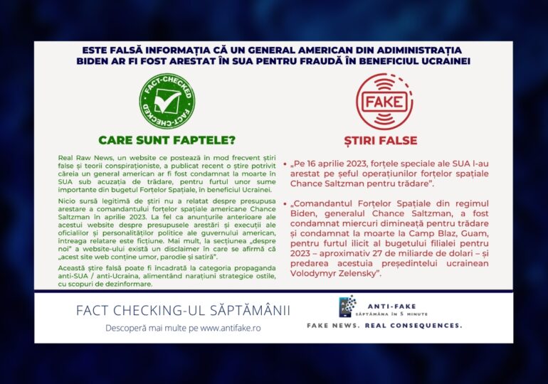 Fact checking-ul săptămânii: Este falsă informația că un general american din adiministrația Biden ar fi fost arestat în SUA pentru fraudă în beneficiul Ucrainei