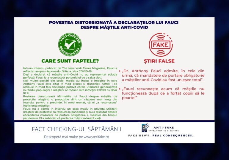 Fact checking-ul săptămânii: Povestea distorsionată a declarațiilor lui Fauci despre măștile Anti-Covid