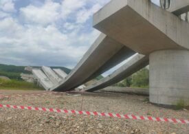 Grinzile podului peste Someș, pe care va trece centura Beclean, au fost doborâte de vijelie. "A venit tornada. 12 grinzi a dat jos și fiecare cântărea 92 de tone!" (Foto)