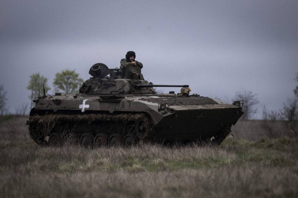 Ukrainian soldiers participate training with heavy