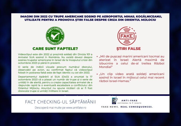 Fact-checking-ul săptămânii: Imagini din 2022 cu trupe americane sosind pe aeroportul Mihail Kogălniceanu, utilizate pentru a promova știri false despre criza din Orientul Mijlociu