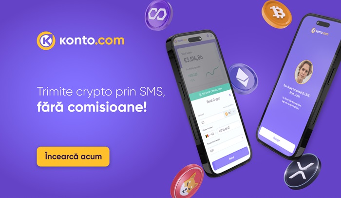 Nou la Konto.com: Trimiteți criptomonede instant și gratuit prin SMS!