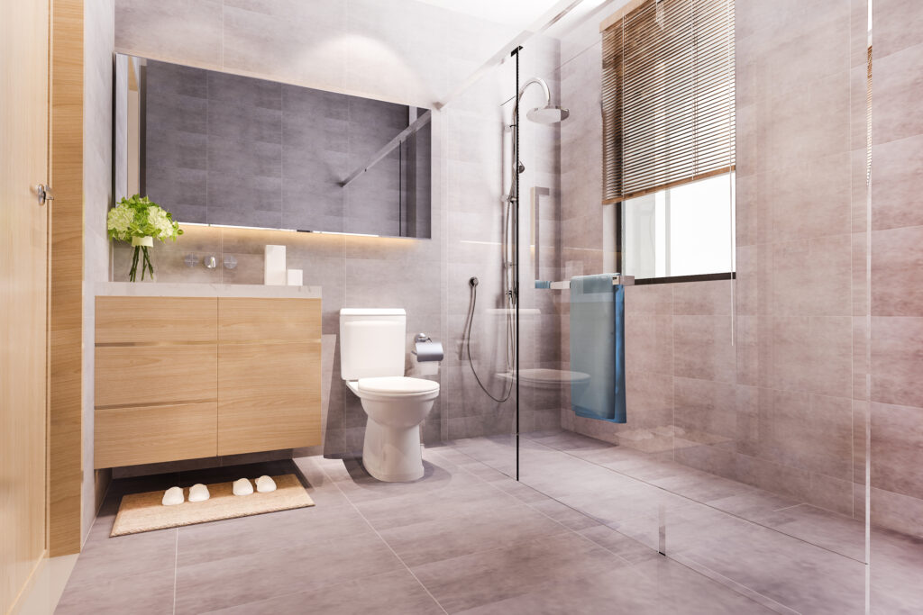 3d rendering modern design and marble tile toilet 