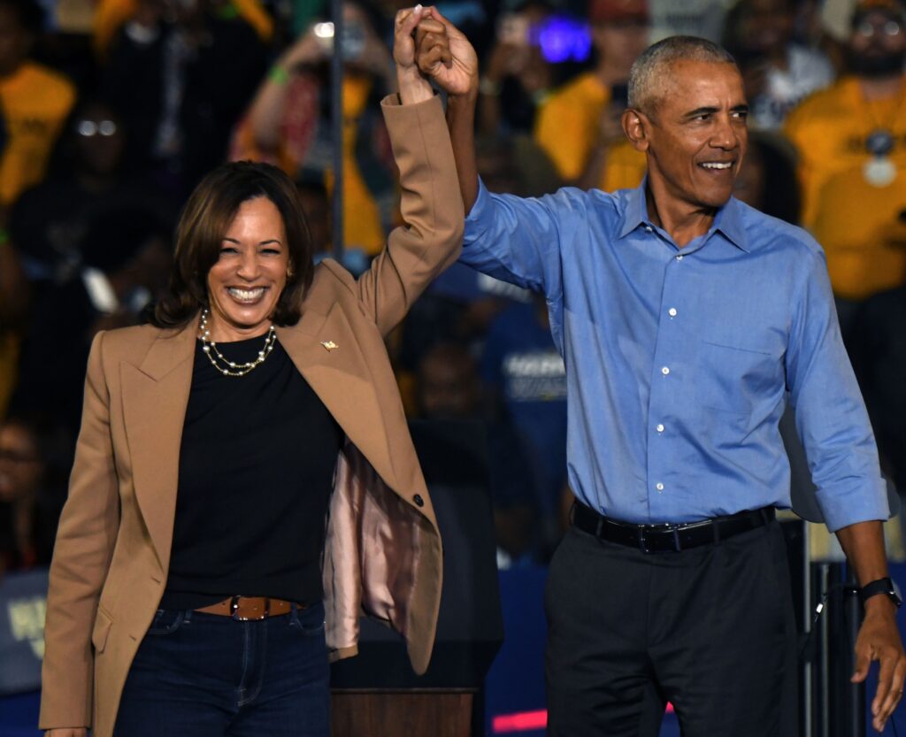 US Vice President Harris campaigns with Obama