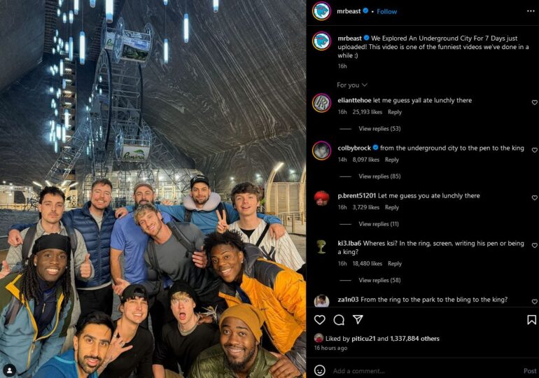 MrBeast, the most well-known YouTuber in the world, has released a video with a resounding success about Salina Turda - "the coolest underground city" (Video)