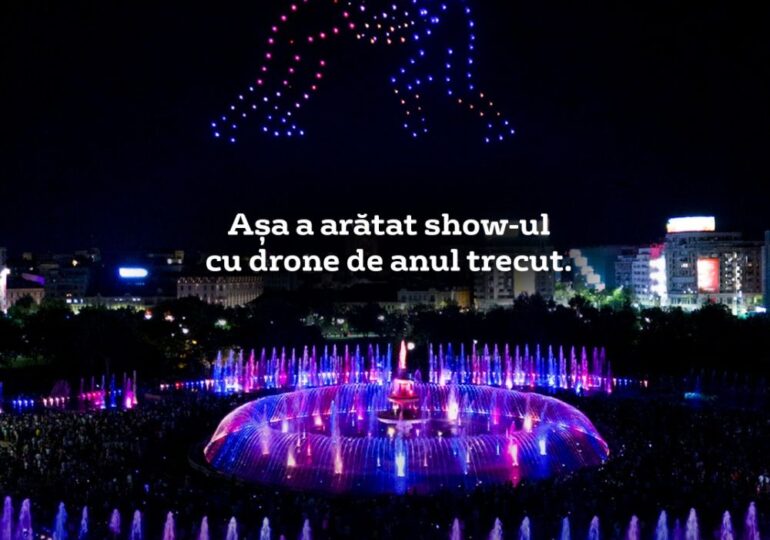Show spectaculos de apă și drone în centrul Bucureștiului, cu eroi din filme îndrăgite