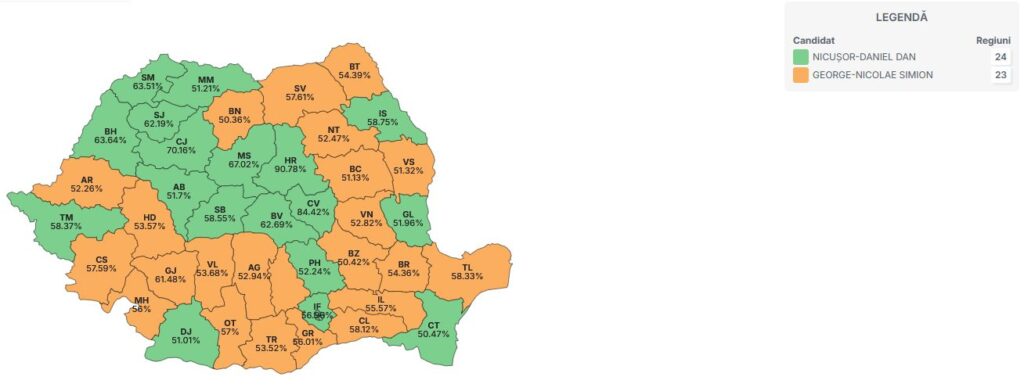 alegeri prezidențiale, județe, hartă, final