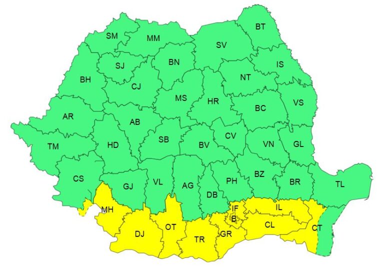 Cod galben de caniculă în sudul țării: temperaturile urcă până la 38 de grade Celsius