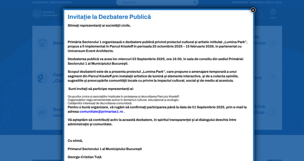 dezbatere publica Lumina Park