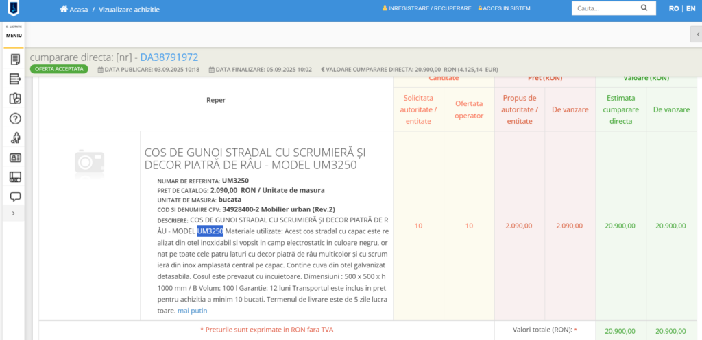 Sicap achizitie cosuri de gunoi Tulcea