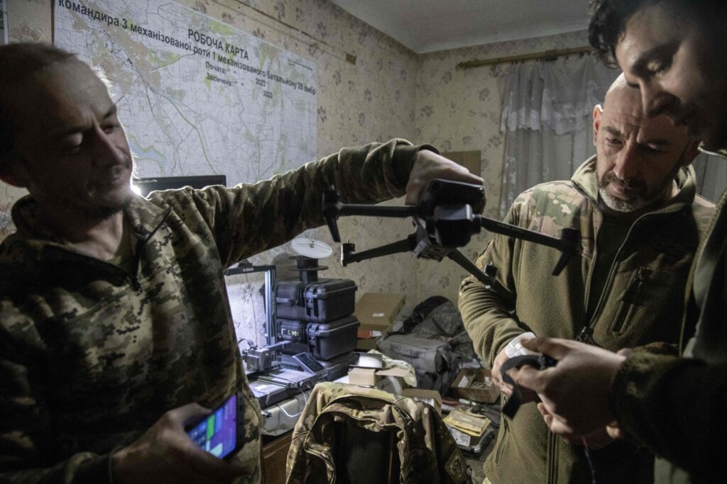 Ukrainian military workroom for modified drones in