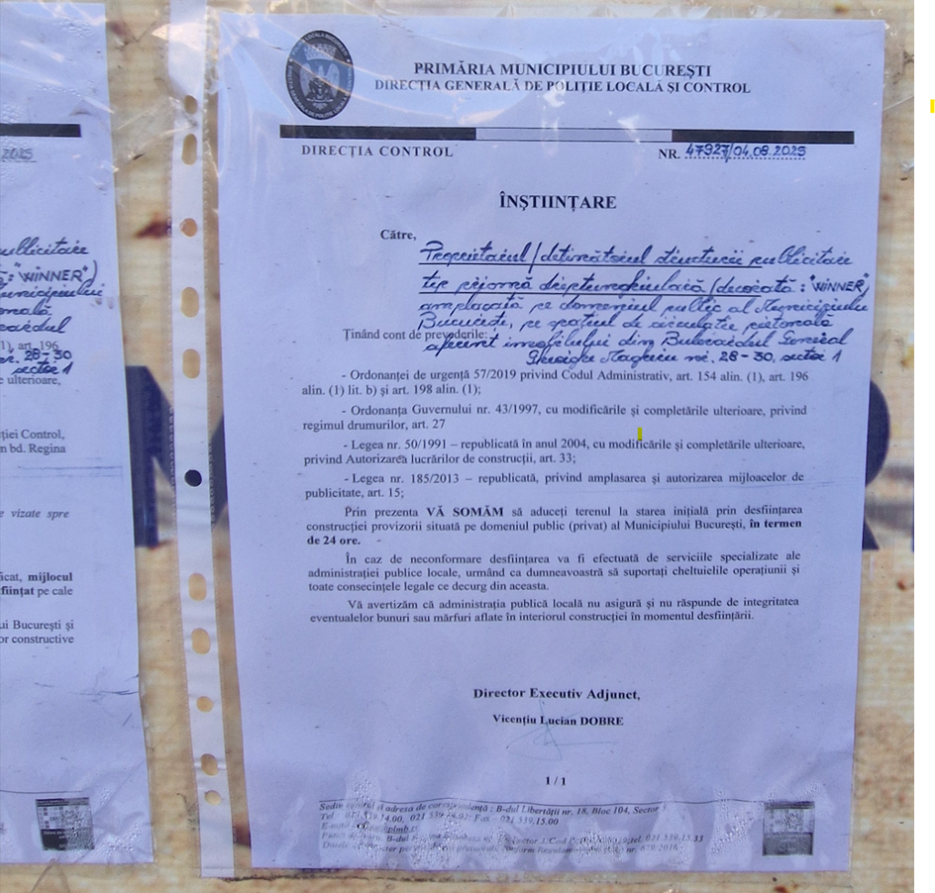a doua notificare panoul Piata Romană