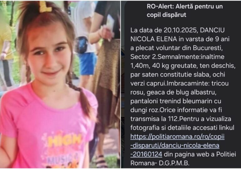 UPDATE A fost găsită fetița de 9 ani pentru care Poliția a emis Ro-Alert