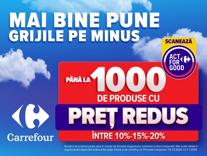 Cum economisești la cumpărăturile lunare: Carrefour oferă reduceri de până la 20% pentru peste 1.000 de produse