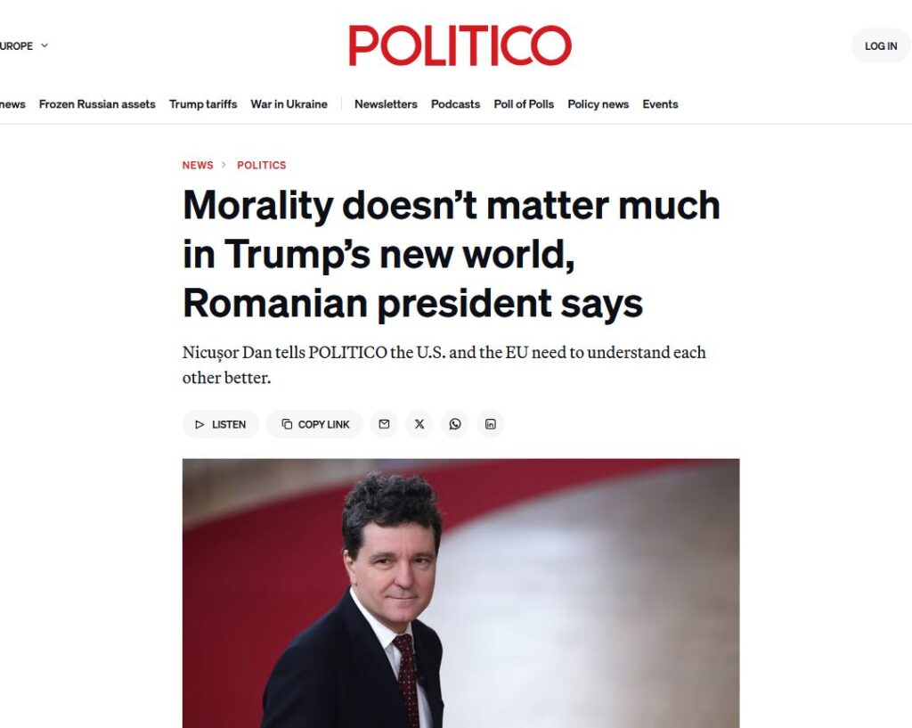 Nicușor Dan, interviu în Politico despre lumea lui Trump: Am trecut de la un mod moral de a face lucrurile la unul pragmatic