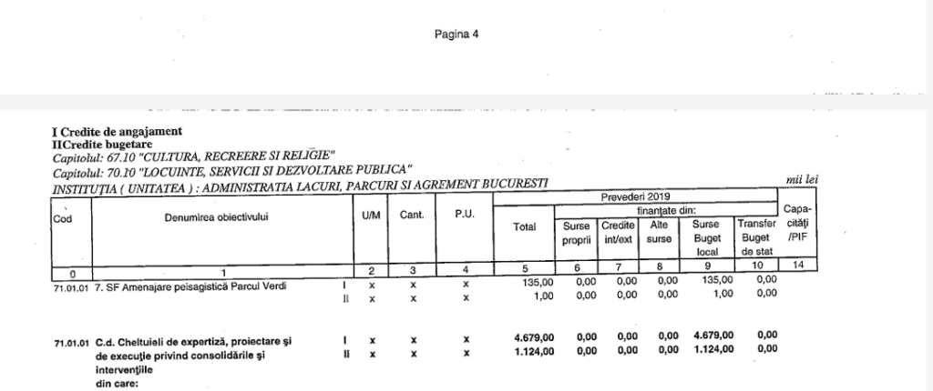 buget SF Parcul Verdi 2019