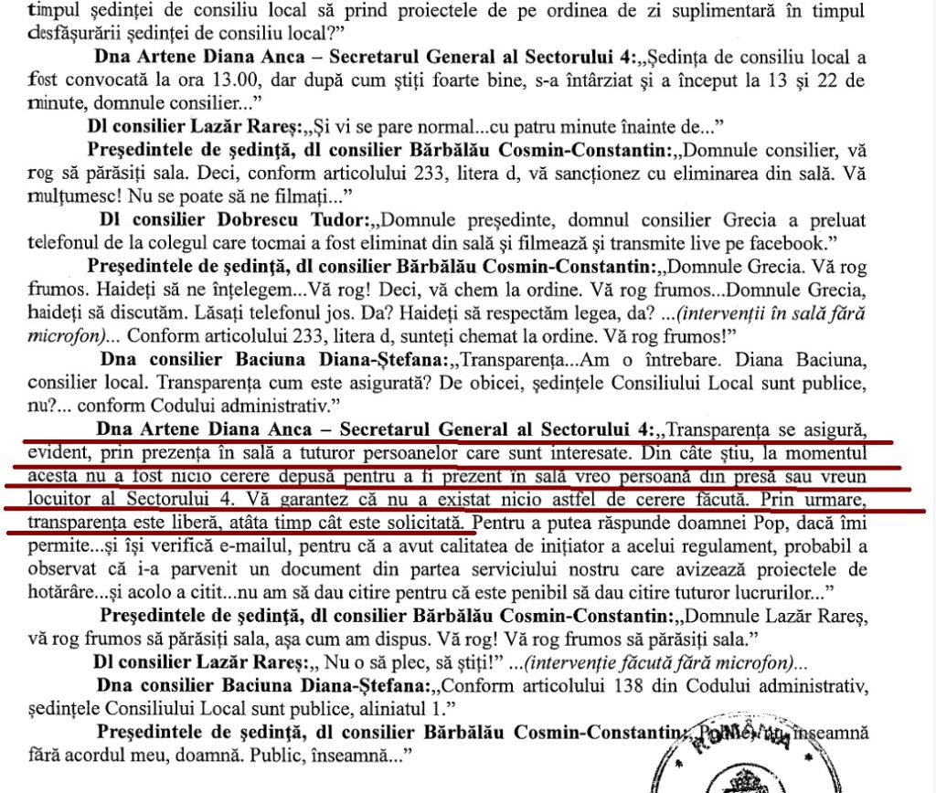 fragment proces verbal sedinta aprobare Regulament