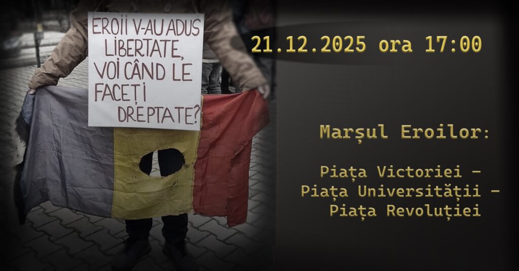 Marș memorial pentru victimele Revoluției din 1989, duminică seara, în București. Organizatorii cer „Justiție, nu corupție”