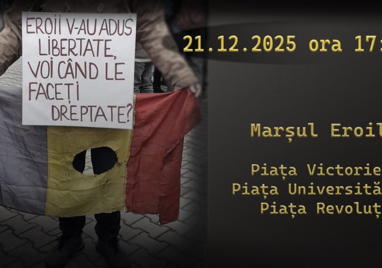 Marș memorial pentru victimele Revoluției din 1989, duminică seara, în București. Organizatorii cer „Justiție, nu corupție”