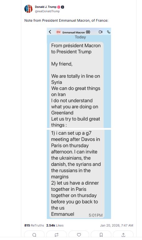 mesaj trump macron truth