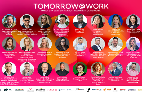 Tomorrow@work 2026: Pe 9 martie, lideri din domeniu analizează noile forțe care modelează viitorul muncii