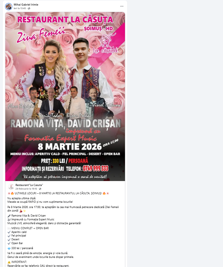 petrecere cu bani la Soimus restaurant sotie prima