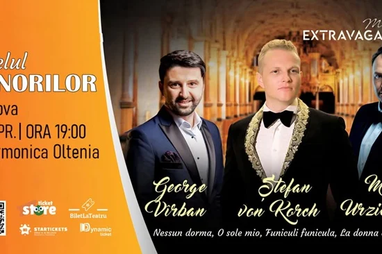 Duelul tenorilor - eveniment în premieră cu tenorul Ștefan von Korch și invitații va avea loc pe 27 Aprilie la Filarmonica Oltenia - Craiova