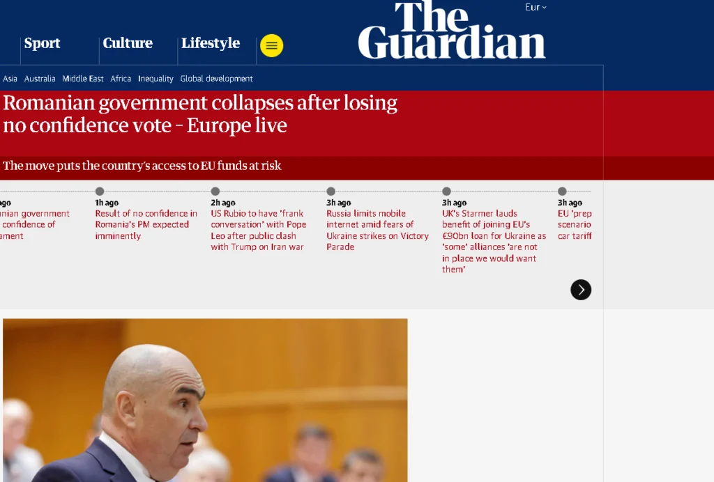 Reacții în presa străină după căderea Guvernului Bolojan: România riscă săptămâni de incertitudine politică. S-ar putea confrunta și cu o retrogradare a ratingului de țară