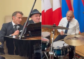 Macron, recital surpriză la Erevan. A cântat acompaniat la tobe de premierul Armeniei (Video)