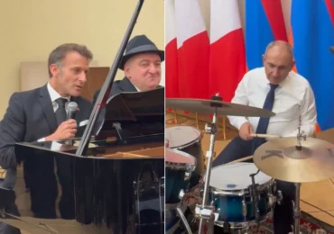 Macron, recital surpriză la Erevan. A cântat acompaniat la tobe de premierul Armeniei (Video)