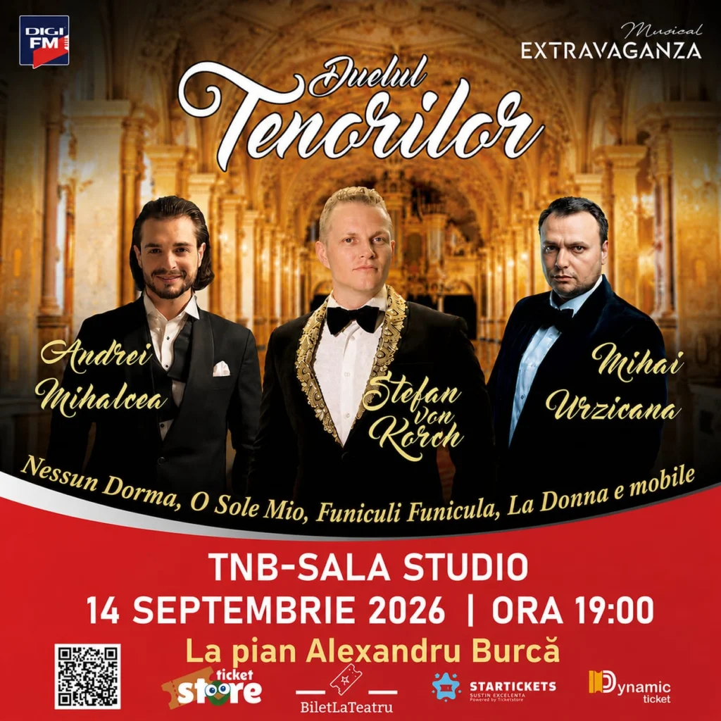 Ediția 2026 a „Duelului Tenorilor”, cu Ștefan von Korch și invitații, pe 14 septembrie la TNB – Sala Studio, în deschiderea stagiunii Musical Extravaganza