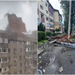 Vijelia a făcut ravagii la Târgoviște: Un acoperiș a fost smuls și a căzut peste un trecător (Foto&Video)